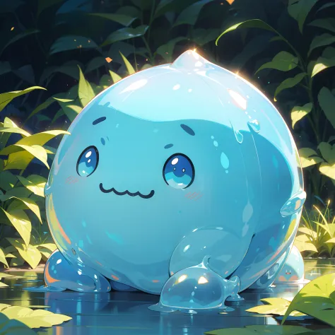 (Super cute slime blue, garden),(ultra-detailed,best quality),
