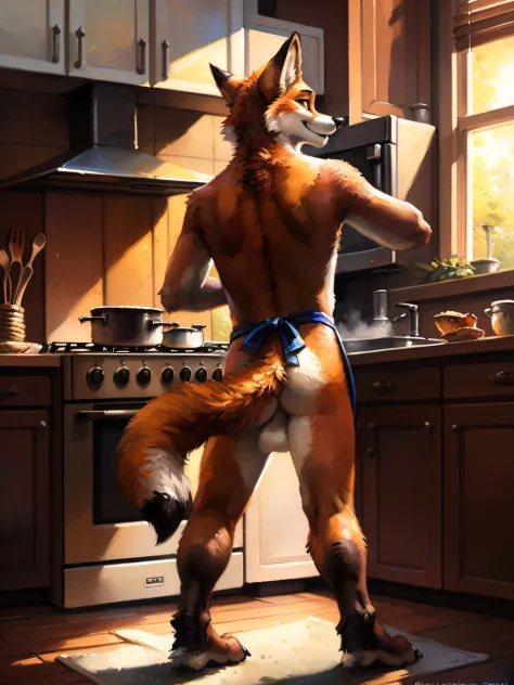 uploaded the e621, beautiful and detailed portrait of a young man from behind (((man)) anthro fox (((man))), kenket, Ross Tran, ...