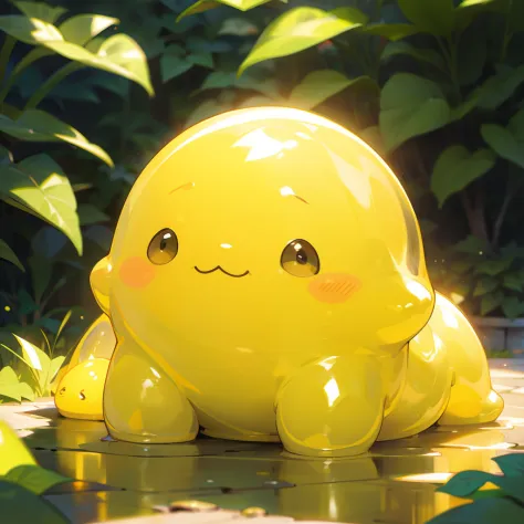 (Super cute slime yellow, garden),(ultra-detailed,best quality),