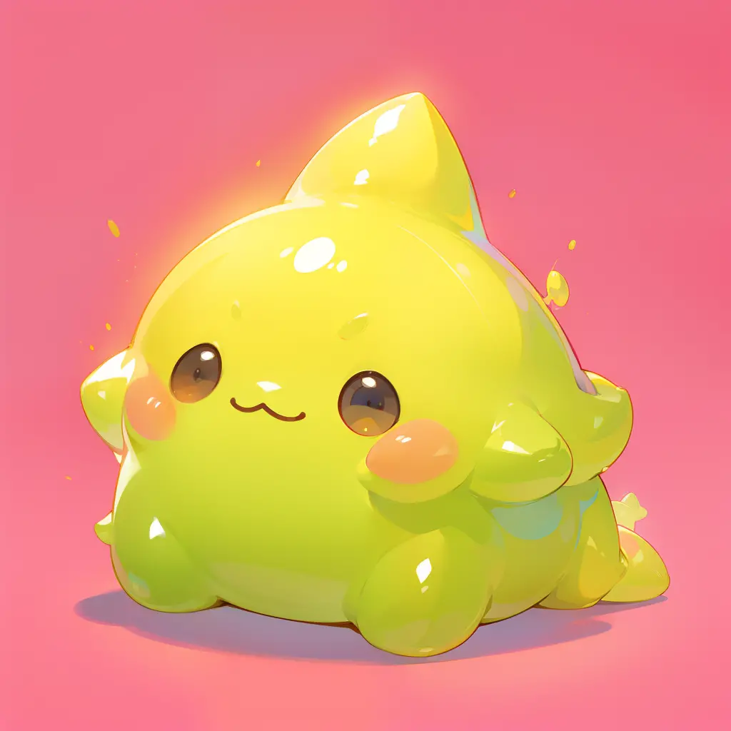 (Super cute slime yellow,),(ultra-detailed,best quality),pink background