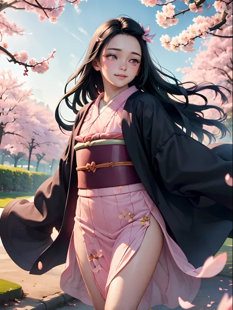 (best quality,4k,highres,masterpiece:1.2),ultra-detailed,realistic,studio lighting,colorful,soft pastel tones,nezuko kamada,beau...