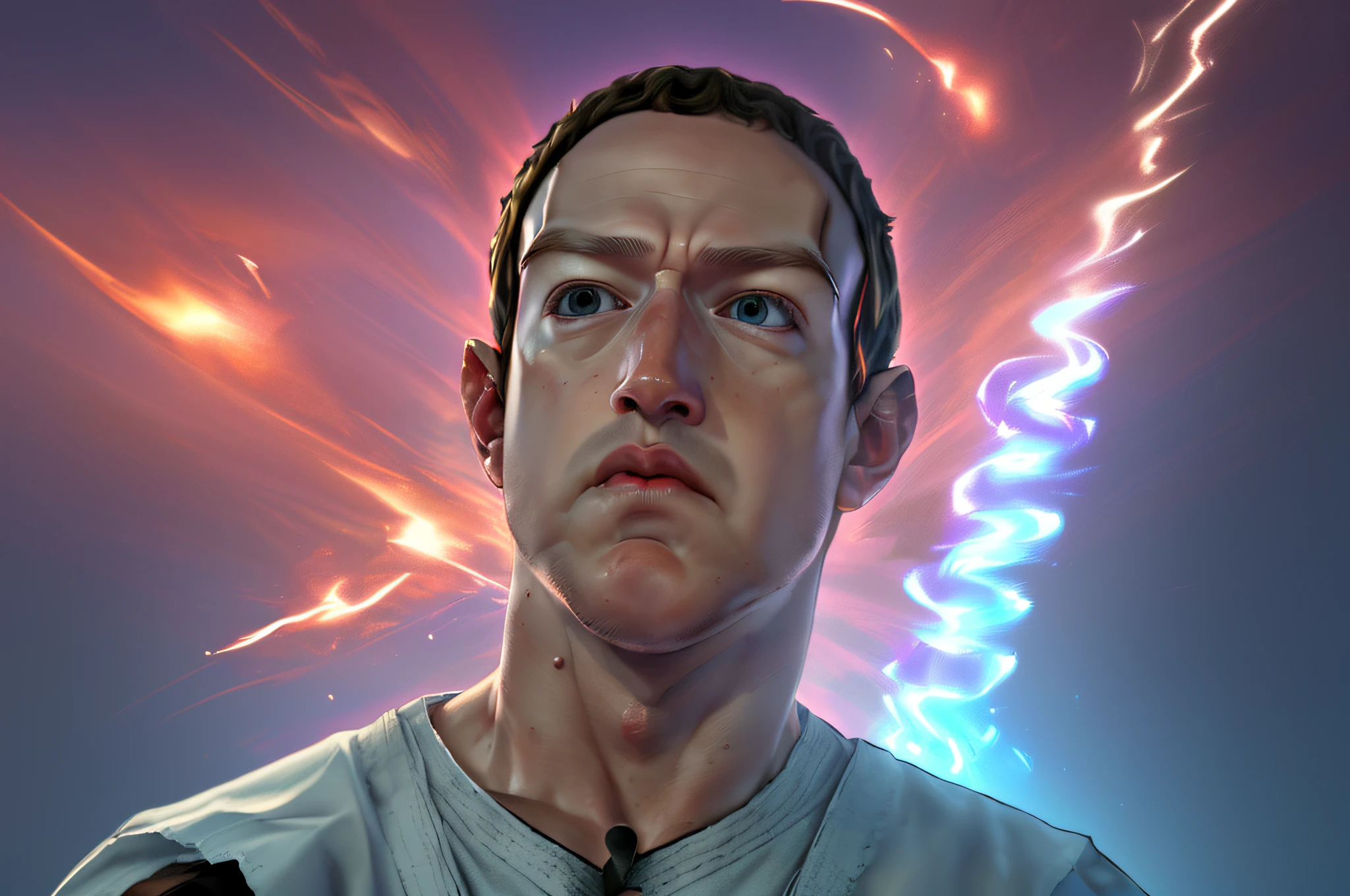 **Mark Zuckerberg se enfrenta al arte de Ryu de Street Fighter con ira, Una cara muy detallada, Un entorno extremadamente detallado., un fondo detallado, colores extremos, Graduación de color profesional, iluminación de borde, fuego, y caos, Ryu, diadema ryu**