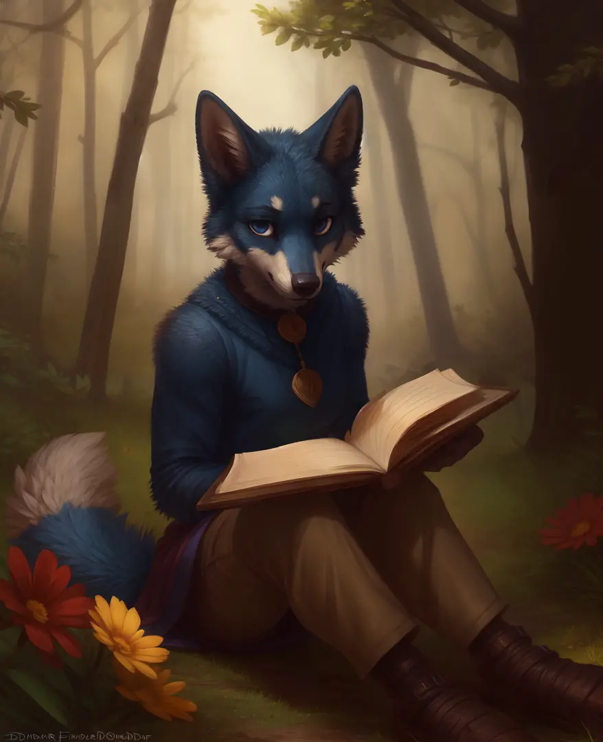 canid in the woods, [flowerpetalai:1.2], by taran fiddler, by dimwitdog