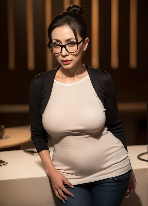 Pregnant woman in glasses posing for a picture in a room - SeaArt AI