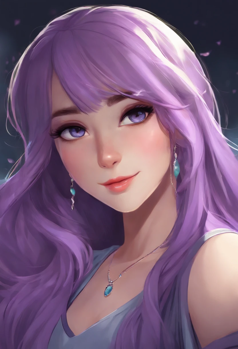 masterpiece, best quality, {best quality}, {{masterpiece}}, {highres}, focus, anime style, a closeup of a cartoon of a woman, girl design, portrait, giesha, anime image, long hair, purple hair, straight eyes, hair covering ears, polished and powerful look, exotic, tall, freckles, cheerful, classic clothing, colorful, colors