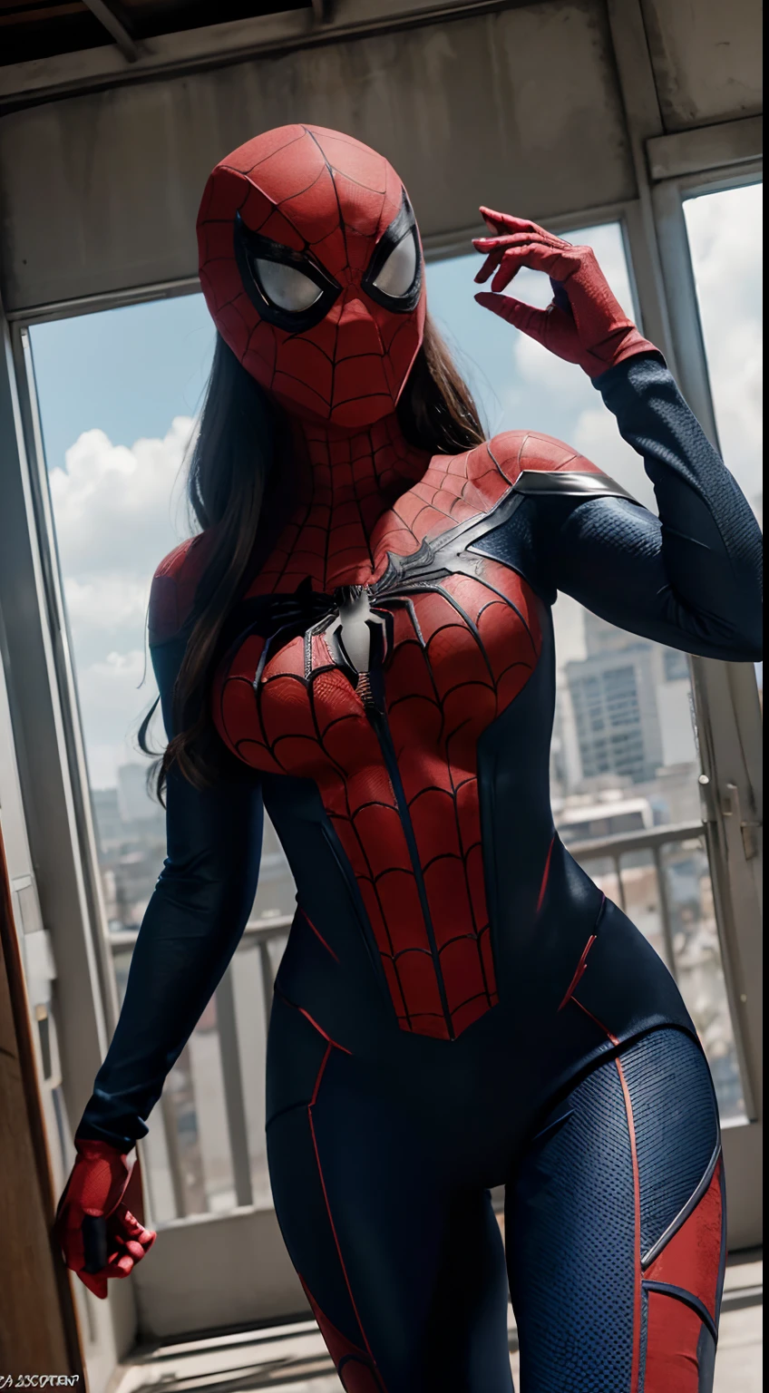 A woman in a spider - man suit poses for a picture - SeaArt AI