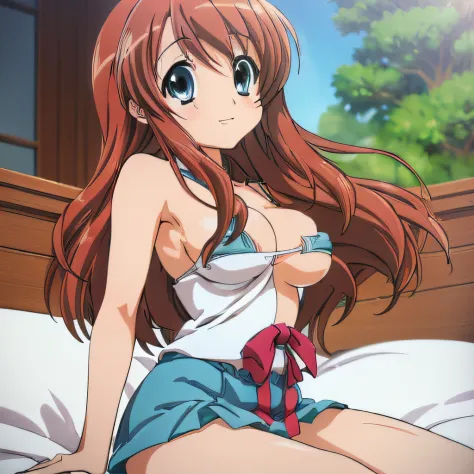 ((masutepiece)), ((Best Quality)), (Ultra-detailed), Anime style, Luxury bed, Cute little girl s, 1girl in, Solo, Micro Bikini 00, ((Beautiful eyes)), large full breasts, wearing underpants, Smile