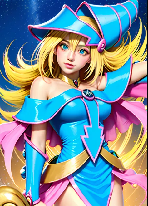 ((Dark magician girl)), ((hermoso fondo de cielo estrellado)), ((ultradetallado)), ((best  illustration)), ((cinematography ligh...