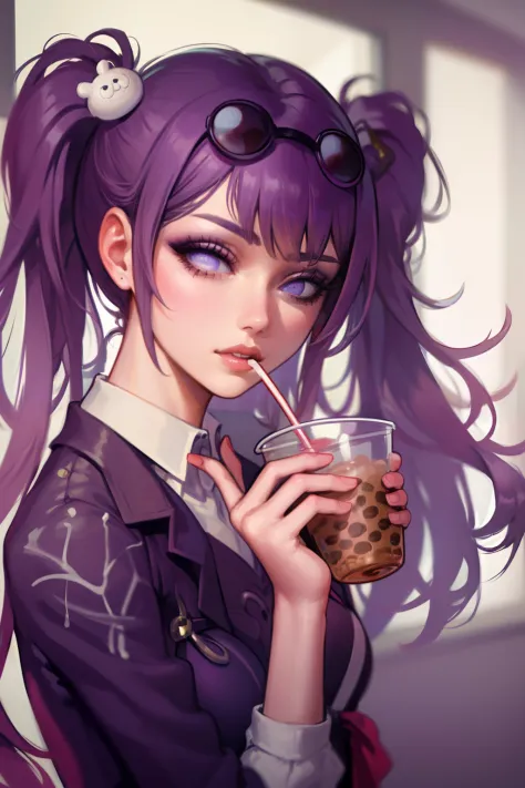 highly detailed, high quality, masterpiece, beautiful, kafka, purple eyes, jacket, 1girl, solo, mature female, purple eyes, boob...