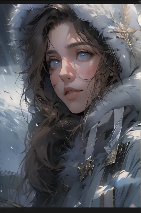 wlop,dalcefo,realistic,painting,fine detailed face,((winter)), cinematic light,