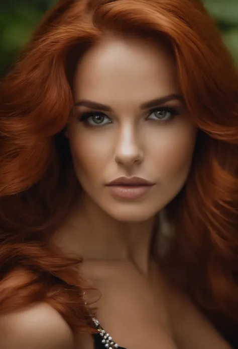 A close up of a woman with red hair and a necklace - SeaArt AI