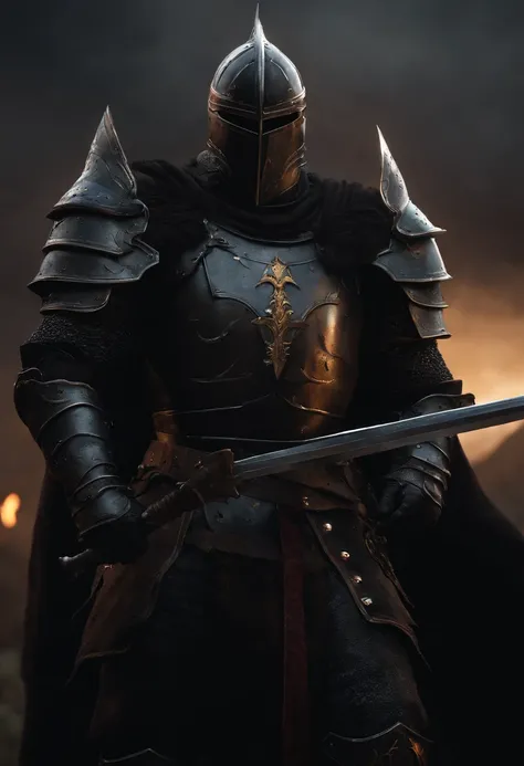 The black knight, strong male, not fat, ornate full plate armor, skull ...