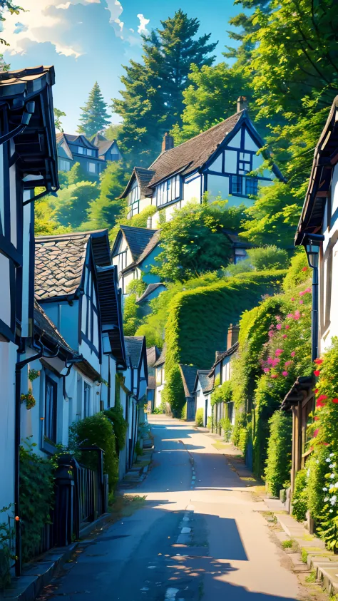 A village street in the English countryside, (ultradetailed:1.3)