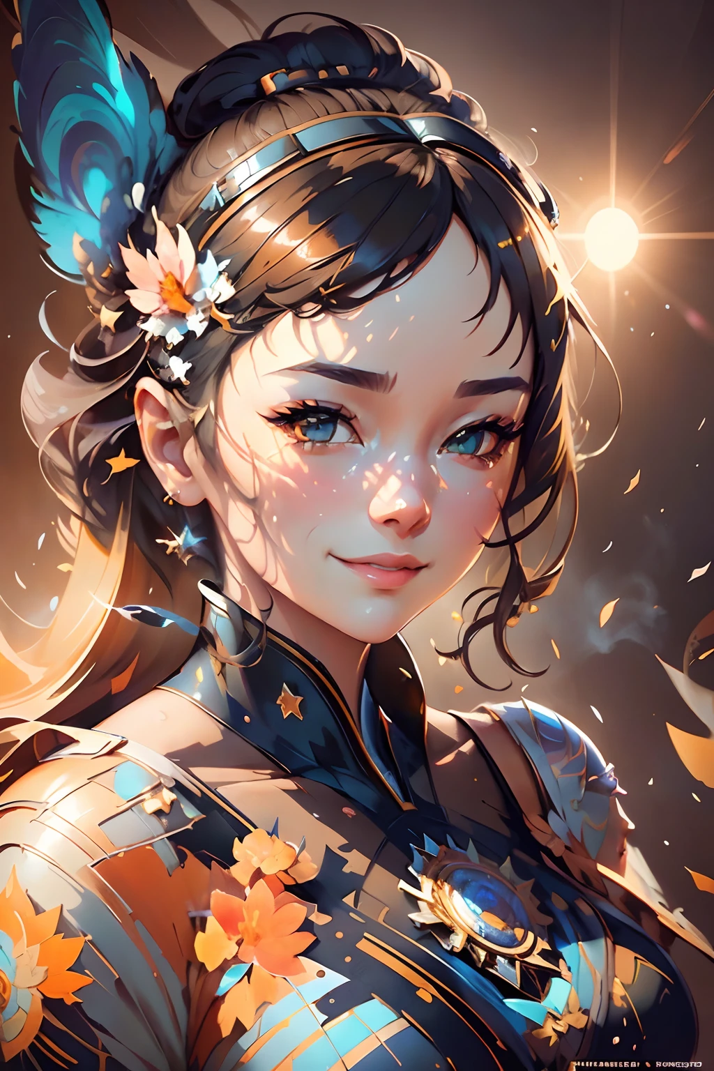 a potrait of a woman with a smile on her face, stanley artgerm lau, realistically shaded, photoreal, the girl and the sun, a beautiful teen-aged girl, clean image, pastel artwork, highly detailed, smoky background,superior high quality