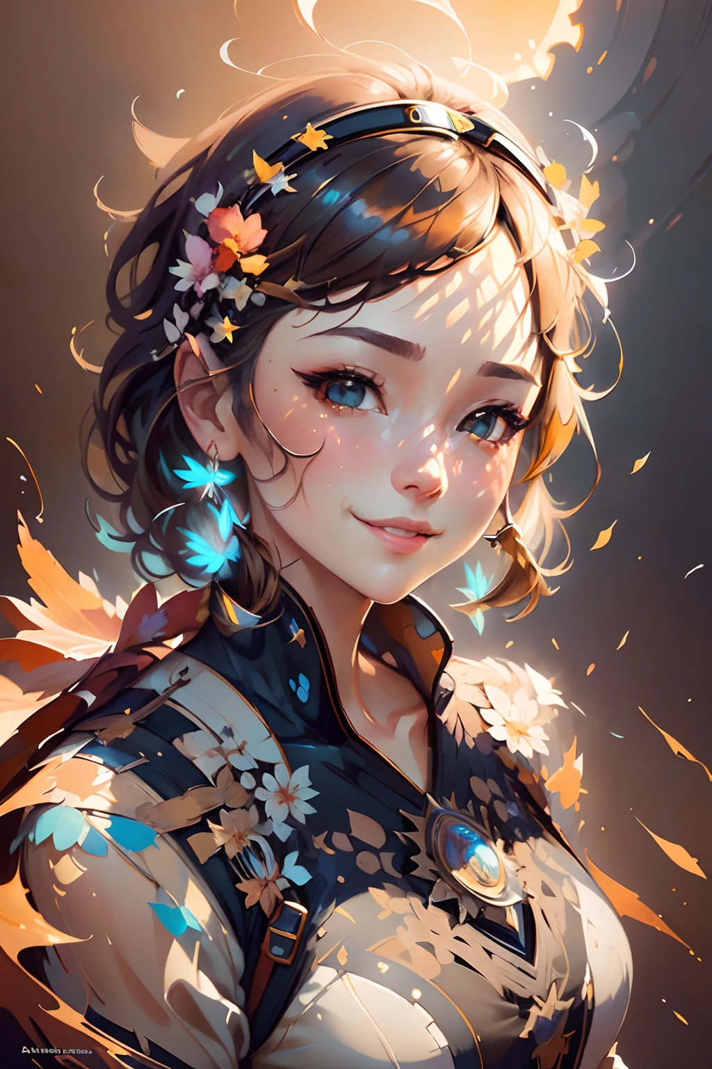 a potrait of a woman with a smile on her face, stanley artgerm lau, realistically shaded, photoreal, the girl and the sun, a beautiful teen-aged girl, clean image, pastel artwork, highly detailed, smoky background,superior high quality