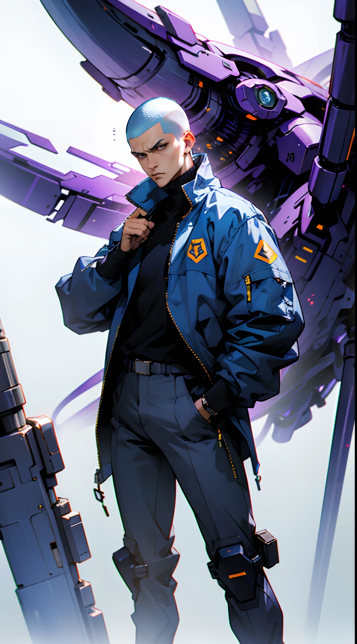 A man with a crew cut, a calm and rational expression, a wise gaze, wears a futuristic scientist's coat, primarily in shades of white, accented by touches of blue and purple, matching utility pants, standing in a mysterious laboratory of an ancient and advanced civilization, with a high-tech incubation tank emitting a faint glow in the background, this character embodies a finely crafted a futuristic sci-fi scientist in anime style, characterized by an exquisite and mature manga illustration art style, high definition, best quality, highres, ultra-detailed, ultra-fine painting, extremely delicate, professional, anatomically correct, symmetrical face, extremely detailed eyes and face, high quality eyes, creativity, RAW photo, UHD, 8k, Natural light, cinematic lighting, masterpiece:1.5