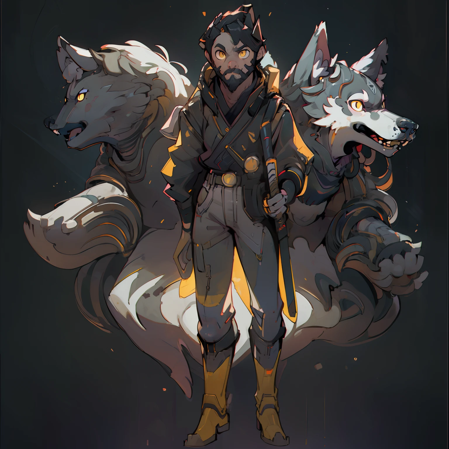 masutepiece, Best Quality, 4K, 超A high resolution, ultra-detailliert, High resolution, Ultra HD, sophisticated details, Backlight, ((Full body shot)), ((No background)), ((White background)), Man's, man, Wolfman, wolf, Pack Leader, long boots, yellow wolf eyes, beard, carry a great sword