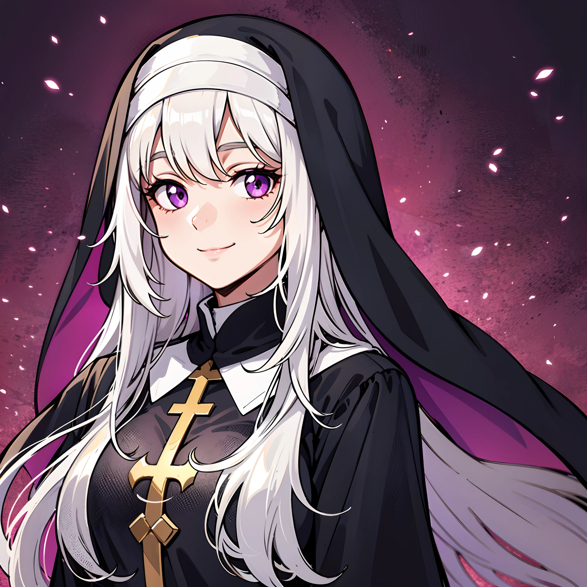 Anime girl with long white hair and purple eyes wearing a black cloak -  SeaArt AI