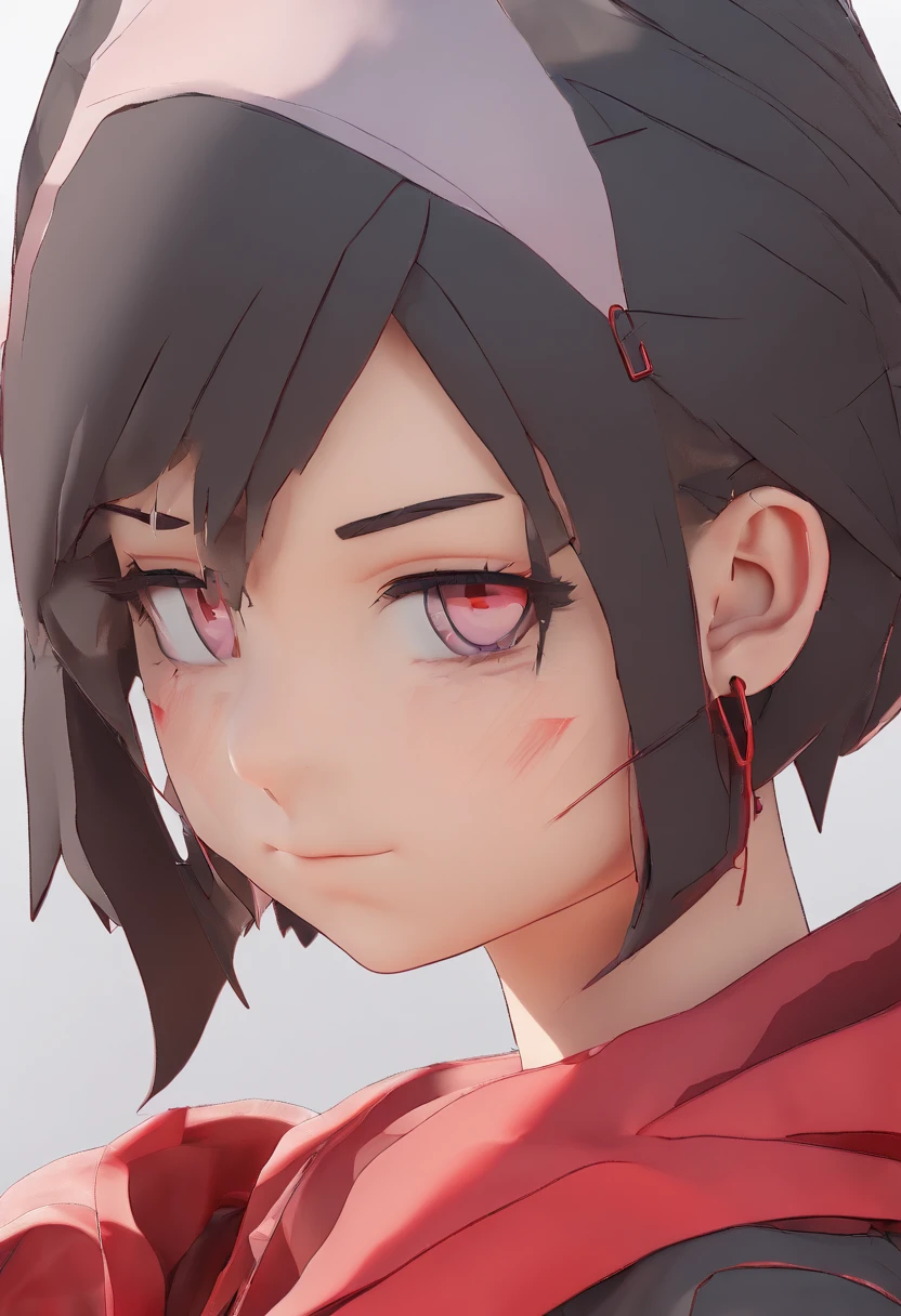 A close up of a person with a red shirt and black hair - SeaArt AI