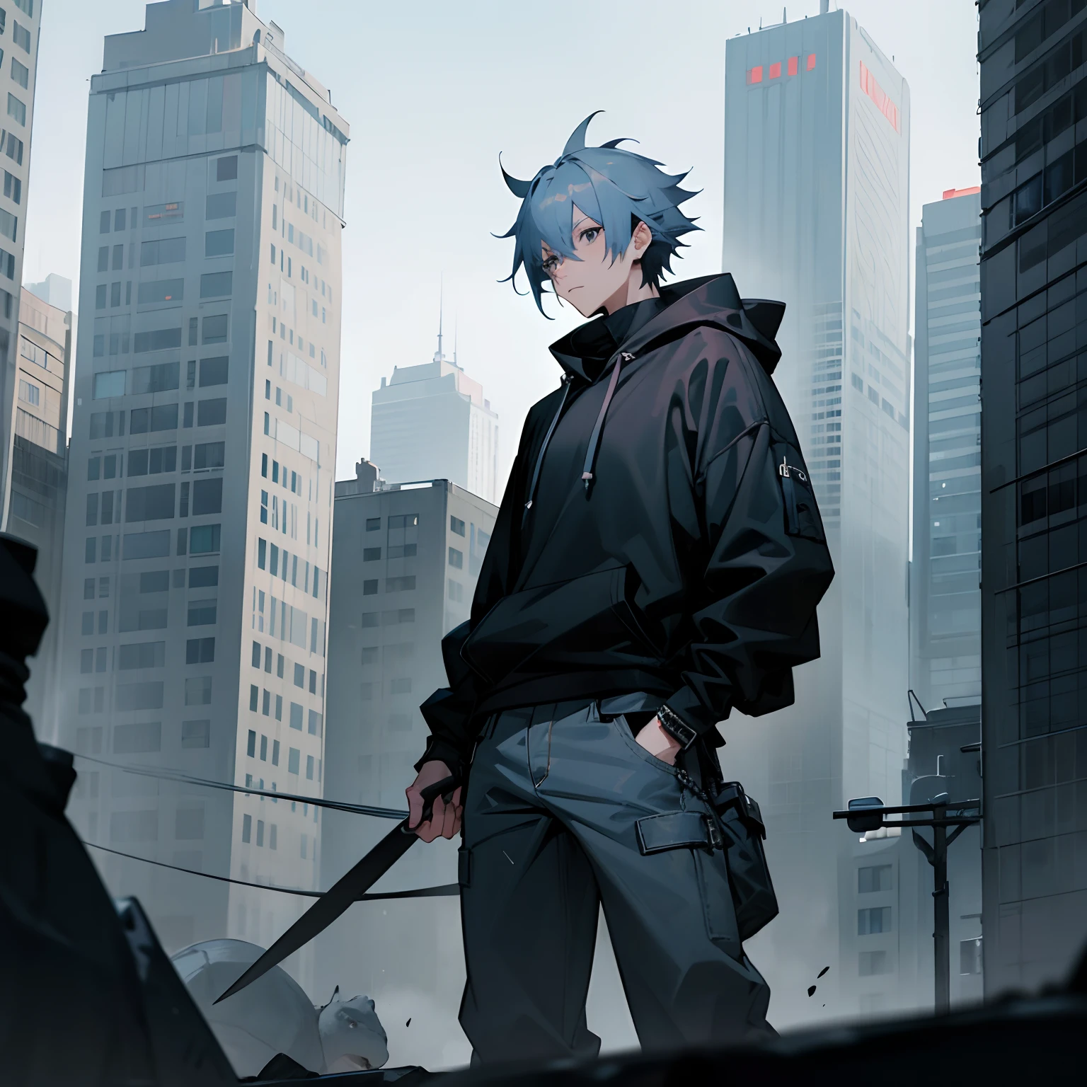 Anime - image de style d'un homme avec une épée dans une ville - SeaArt  AI