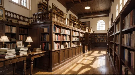 Archive of documents and books, library, wooden shelves