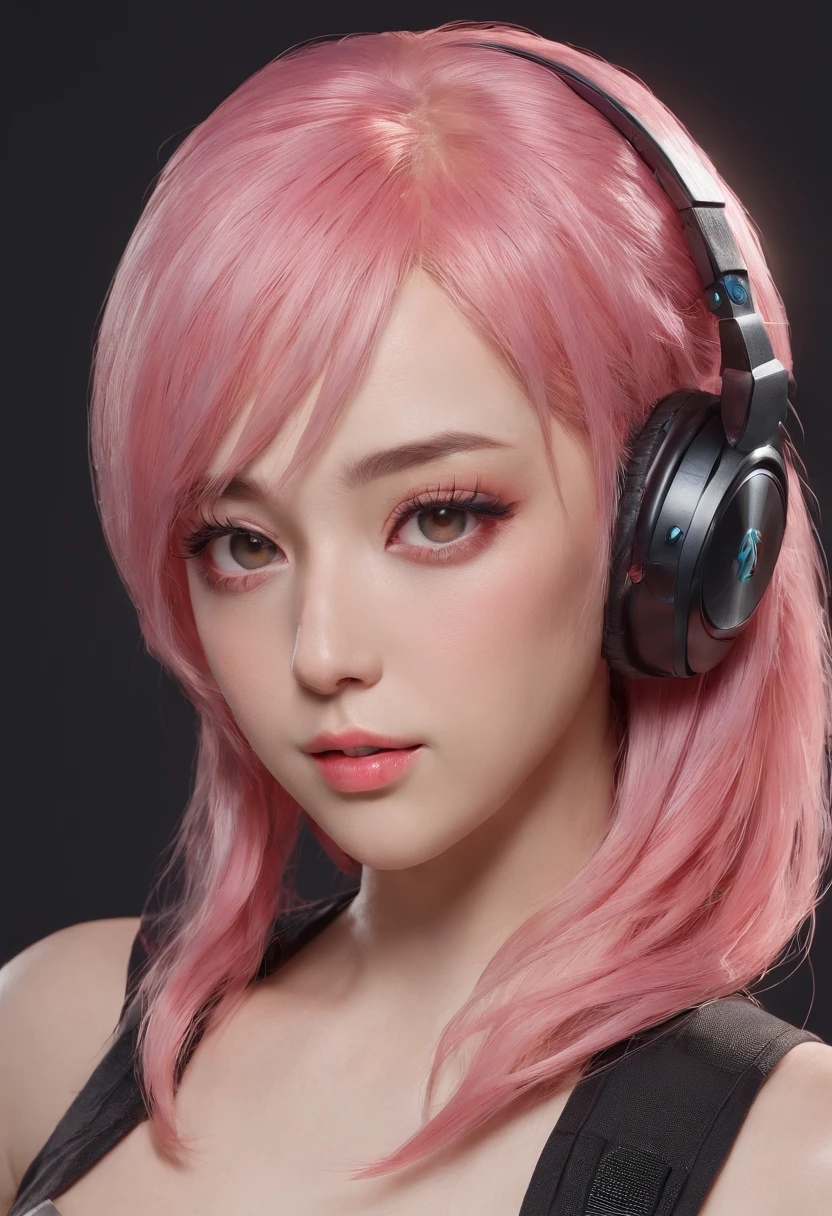 Close-up of a woman with pink hair wearing headphones, Cat ear headphones，Anime girl cosplay,anime vtuber full body model, complete body image, fully body photo, dollpunk, Live2D virtual Youku main model, candy girl, fully body photo. (Best quality,4K,8K,A high resolution,Masterpiece:1.2), Ultra-detailed, (Realistic, Photorealistic, photo-realistic:1.37), hdr, hyper HD, fully body photo，Studio lighting, Ultra-fine painting, Sharp focus, Physically-based rendering, Extreme detail description, professional, Vivid colors, Bokeh. sportrait, Creative photography, Vibrant colors, soft aesthetic, Fantastical Atmosphere, and soft lighting.fully body photo