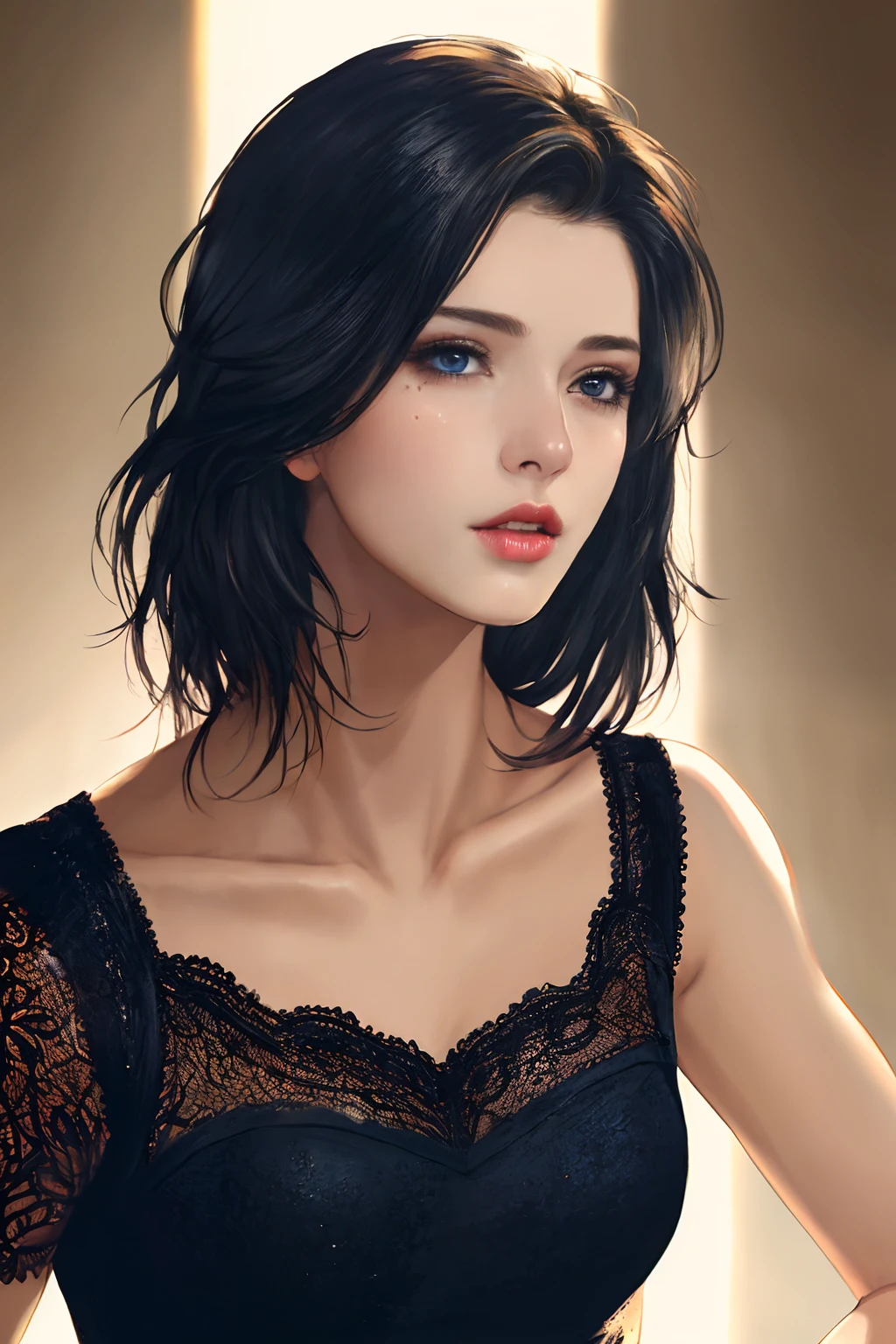 Fotorrealista Ada Wong, cabelo preto curto e bagunçado detalhado, meio do tiro, pele detalhada, Corpo detalhado, muscular, voluptous, Sozinho, usando vestido de sol, olhos azuis, textura natural da pele, Detalhe da pele, pele brilhante, shiny pele brilhante, pele brilhante, pele oleosa, Bronzeado mediterrâneo, Alto contraste, Pele realista, poros da pele, detalhe intrincado, fundo preto, Alto contraste, Pele realista, poros da pele, detalhe intrincado, Foto CRU, mulher madura, Lábios brilhantes, Lábios deliciosos, nariz bonito, renderização realista, Atmosfera envolvente, claro-escuro, iluminação temperamental, corpo feminino perfeito, Pele realista, poros da pele