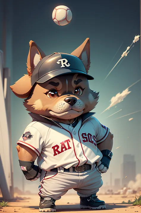 c4tt4stic, cartoon doberman dog of baseball player hitting in baseball uniform（the specifics of the appearance of doberman dogs）