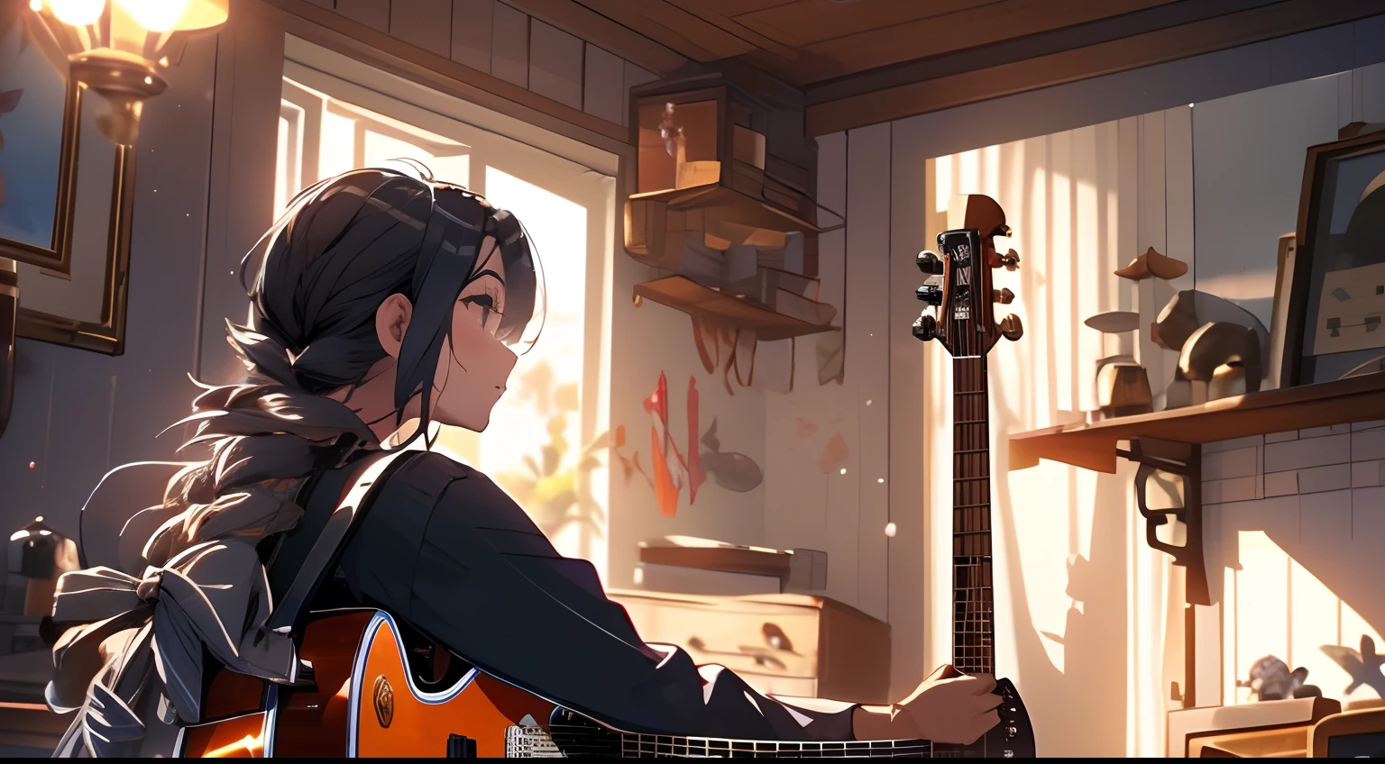 Un homme avec des nattes et un homme avec une guitare sur le dos se tiennent dans l&#39;auberge，，par Yang J., art fantastique détaillé, art de personnage époustouflant, Fanart Meilleure ArtStation, art de personnage épique et exquis, art extrêmement détaillé, Art animé numérique détaillé