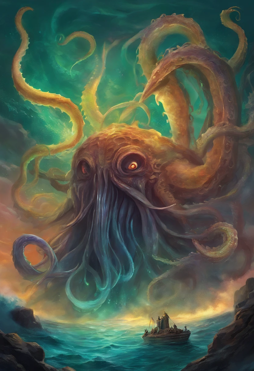 A painting of a giant octopus with tentacles in the ocean - SeaArt AI