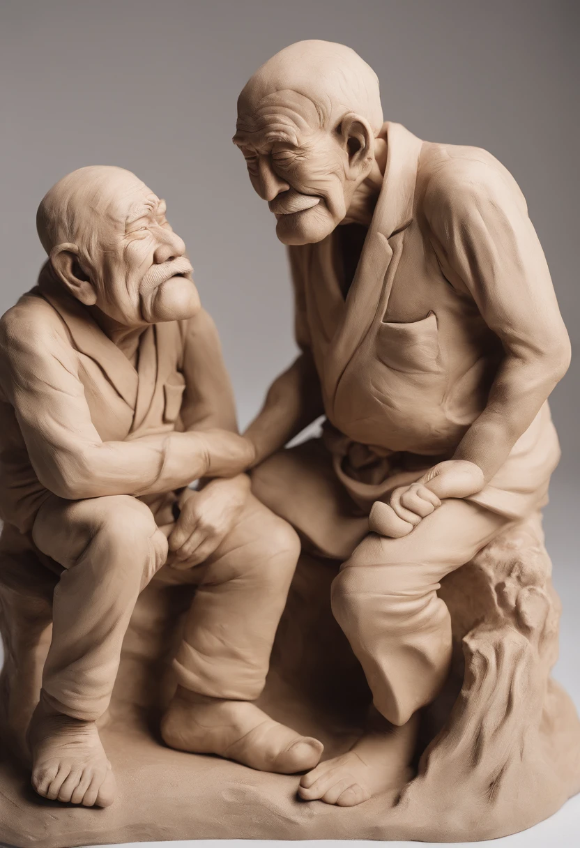 A close up of a statue of two people sitting on a rock - SeaArt AI