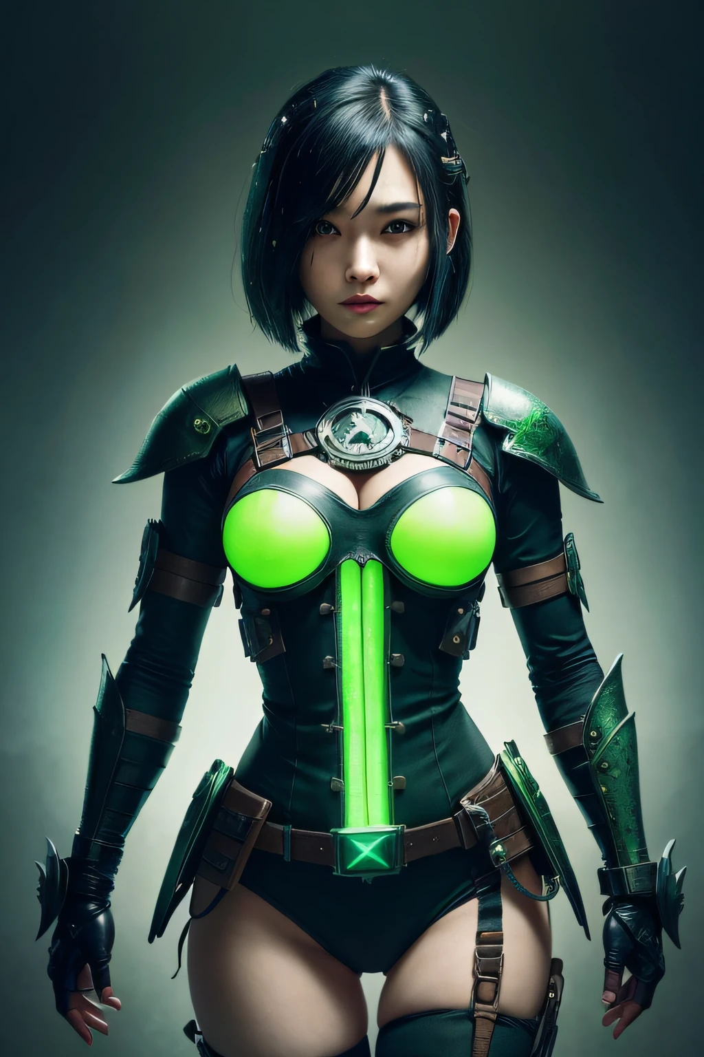 beautiful japanese young woman, extreme detailed, bodysuit, gloves, belt, thigh boots, (valorantViper:1.2), bodysuit, gloves, belt, thigh boots, respirator, looking at viewer, face, portrait, close-up, green, slender, (combat ready stance), (tactical outfit), (solo character), (gaming theme:1.5), short hair, green, (black hair), (milittary gear), (gas mask:0.4), (poisonous green:1.2), (glowing  effects),