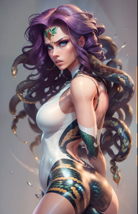 full body like，((best quality)), ((masterpiece)), ((realistic)), medusa，full bodyesbian，the hair is made up of countless small s...