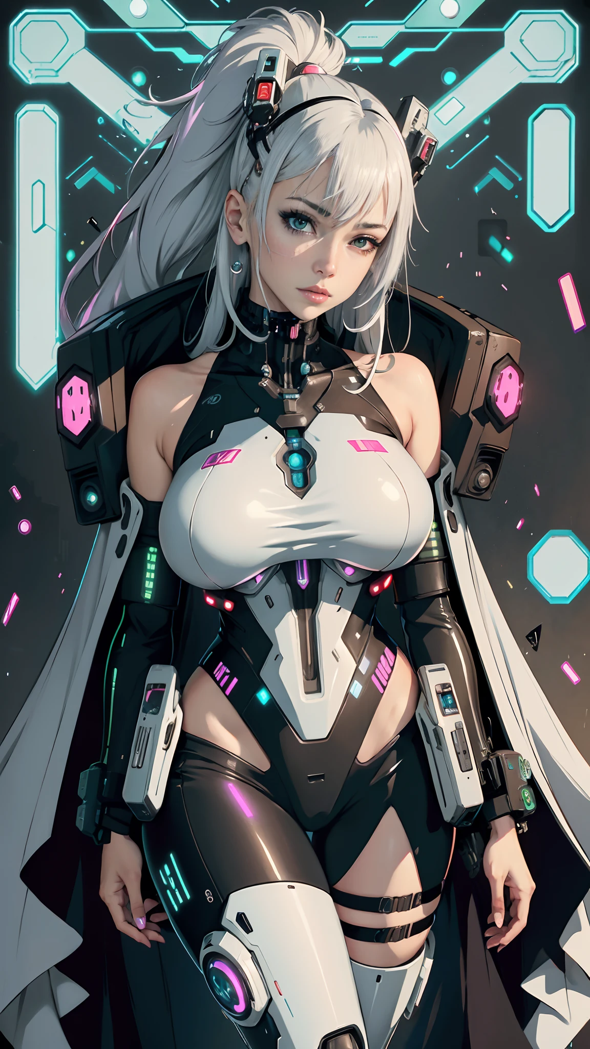 Woman with big wet marked breasts in a futuristic outfit posing for a photo, Cyborg girl, Cute Cyborg Girl, Female cyberpunk anime girl, Cyberpunk anime mech girl, Cyberpunk girl, sci-fi female,  WLOP. Scifi,  seductive cyberpunk dark fantasy, cyberpun anime girl, in the style of tarot card, art by Dmitry Sergeev