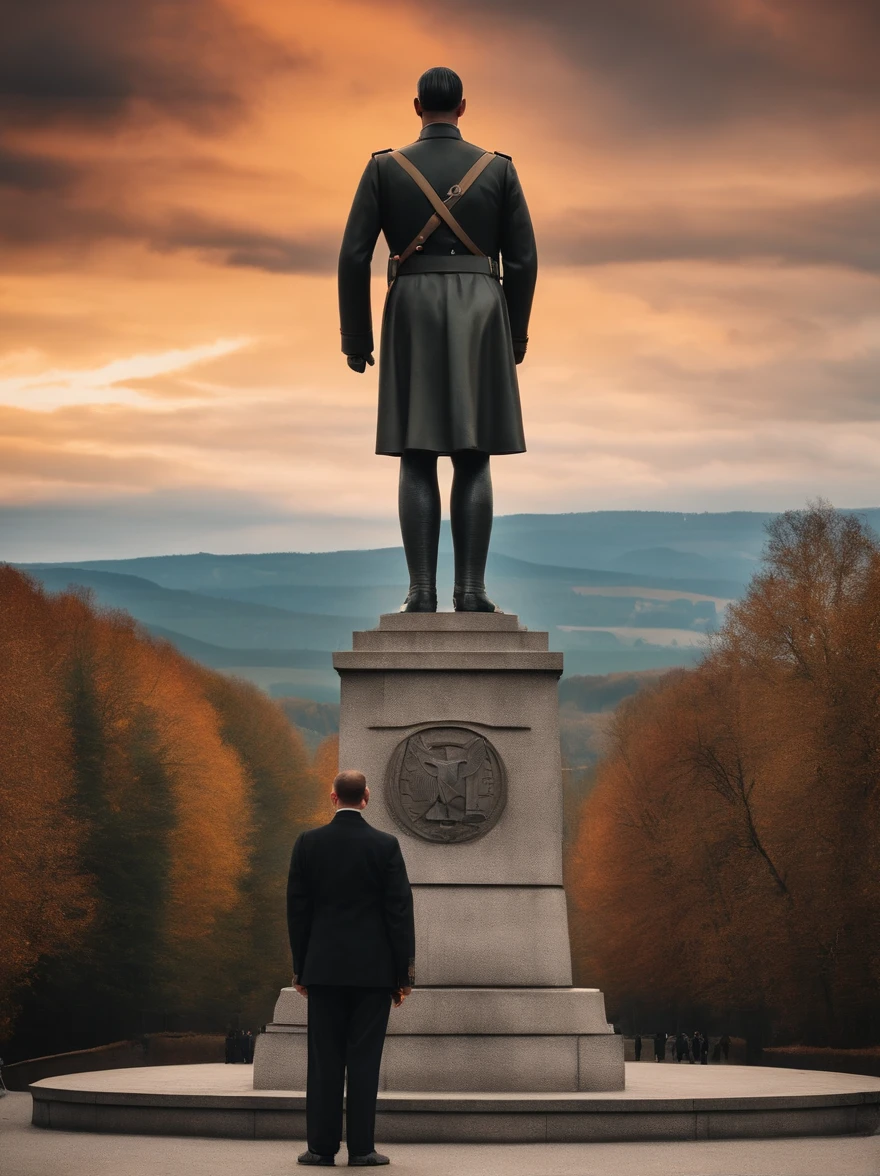 (masterpiece), vast landscape, big statue of Hitler, Nazi Salute pose ...