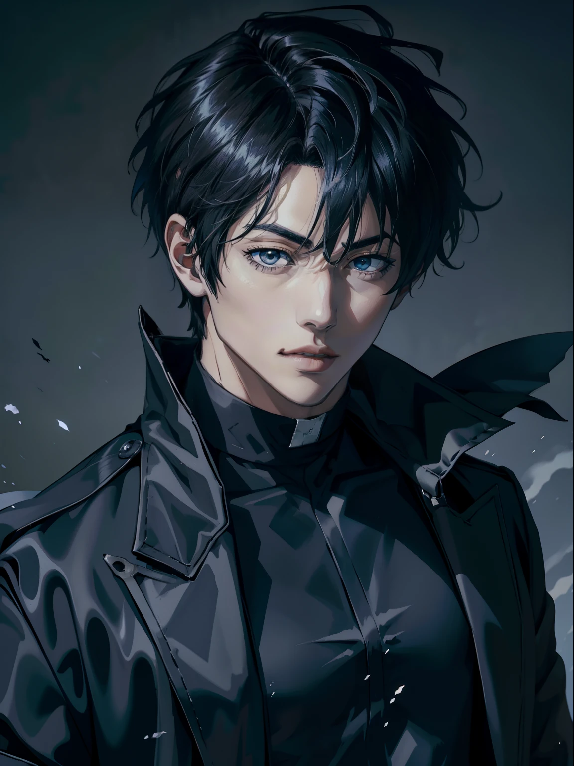 Chico anime entre centeno donde se pone el sol, Anime hombre guapo，Yoo Joonghyuk, Cabello de color negro，vestido de negro, Hermosa pose de anime, Retrato de anime de un hombre guapo, inspirado por Okumura Masanobu, Chico guapo en el arte del asesino de demonios, Chico de anime alto con ojos grises, Arte clave del anime, inspirado por Okumura Togyu, Key anime images, Joven hombre de anime