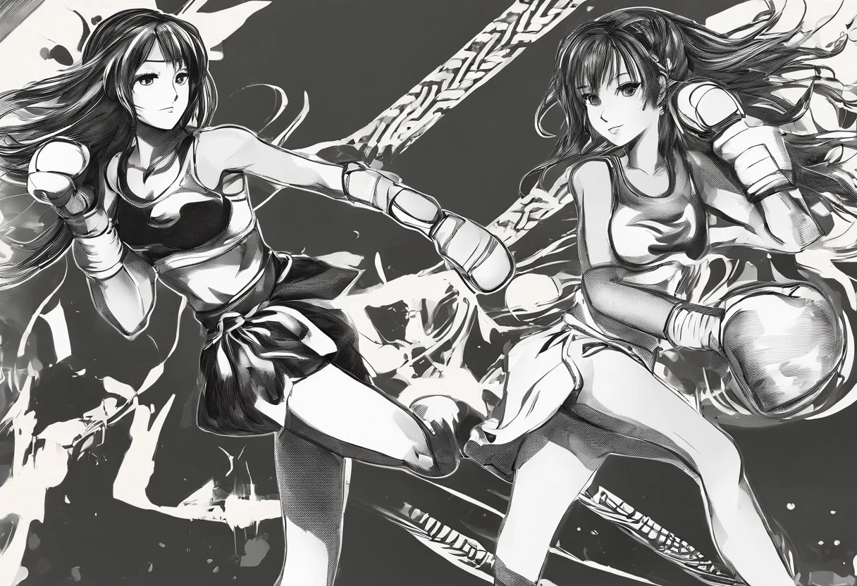 Anime characters are fighting with swords in a black and white photo -  SeaArt AI