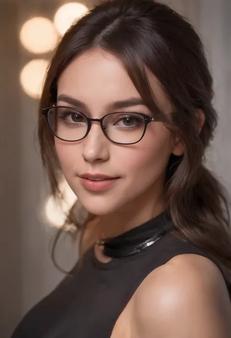 A woman wearing glasses and a black top posing for a picture - SeaArt AI