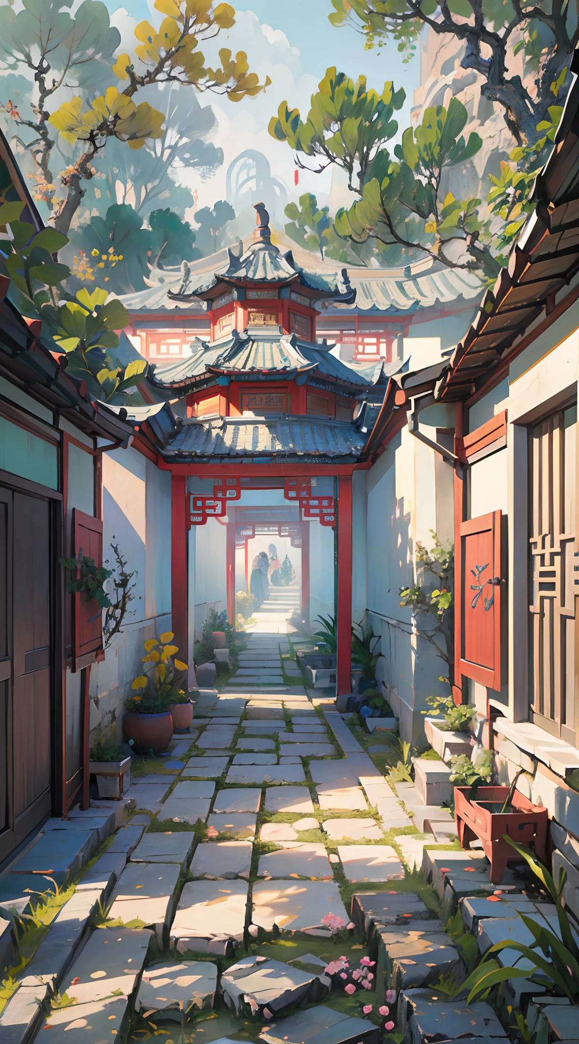 ((Best quality, masterpiece: 1.2)), CG, 8K, intricate details, cinematic perspective, (no one around), (Ancient Chinese garden), #conceptart #conceptartist #visualart #artofvisuals #beautifulart #unreal #magical #mystical #fantasyart #fantasyworld #tranquil #otherworldly #ambient #beautifulplace #landscapeart #wallpape, ((soft and elegant colors)), ((exquisitely crafted composition))