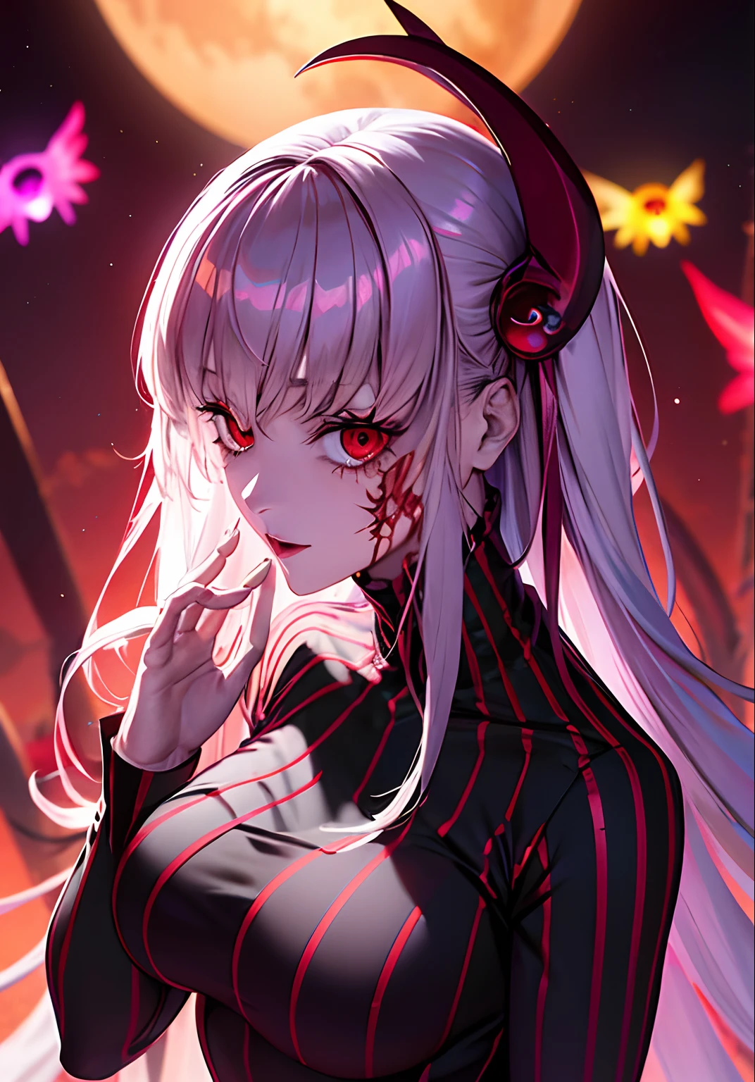 Anime-Mädchen mit Hörnern und einer Krone auf dem Kopf, Gapmoe Yandere Grimdark, mit leuchtend roten Augen, Dämonen-Anime-Mädchen, Gothic Maiden Anime-Mädchen, mit leuchtend roten Augen, Porträt Gapmoe Yandere Grimdark, Anime-Monstermädchen, Bestes Anime 4K Konachan-Hintergrundbild, Geschmolzen, Vampirmädchen, Arte Zerochan, Der Vampir