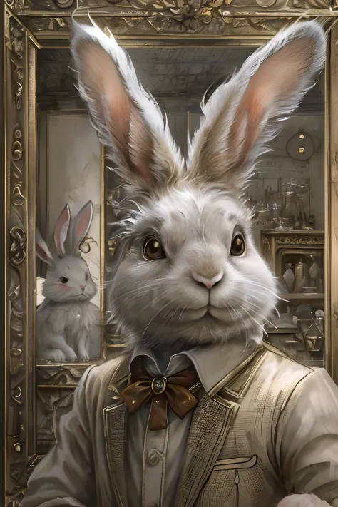 q version of the rabbit，adolable，themoon，laurel，the light is depicted in detail，beige tones，oc rendered，high qulity，tmasterpiece...