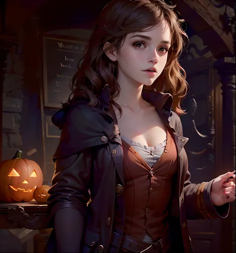 Reimagine Emma Watson in her Hermione Granger persona celebrating Halloween in the wizarding world