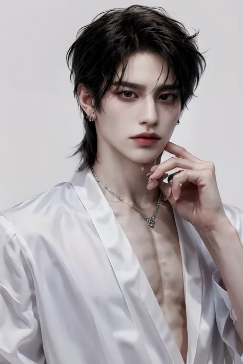 ((Couple)),((ulzzang)),official art, unity 8k wallpaper, ultra detailed, aesthetic,((masterpiece)), best quality, photorealistic,((fantasy)),((white studio background)),((man&girl)),((sensual eyes)),((detailed eyes)),((detailed face)),((detailed body)),((b...