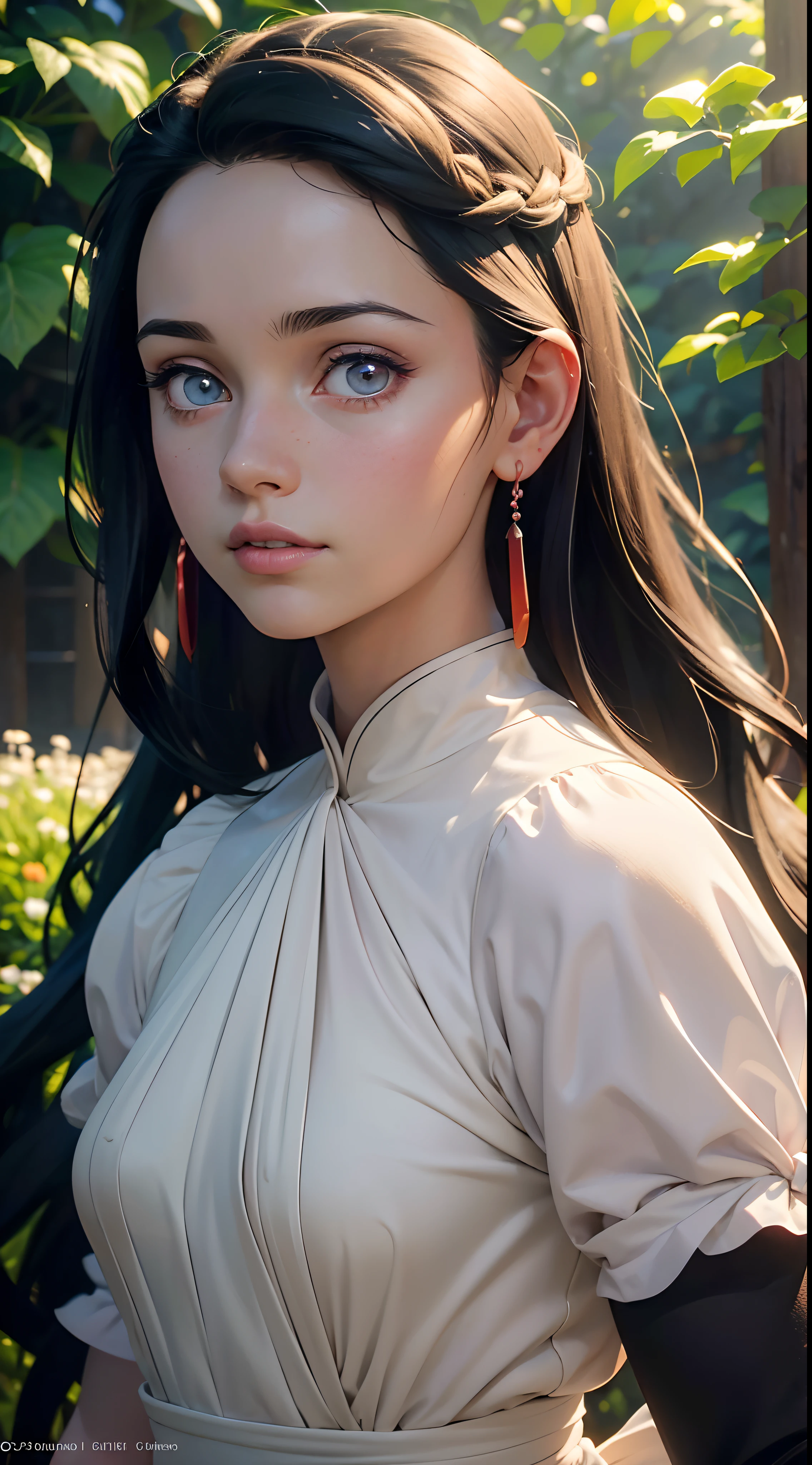 (best quality,4k,8k,highres,masterpiece:1.2),ultra-detailed,(realistic,photorealistic,photo-realistic:1.37),detailed eyes and face,beautiful detailed eyes,beautiful detailed lips,long eyelashes,1girl,Nezuko Kamado posing half-body,cute and adorable,garden background,soft lighting,vibrant colors,anime style