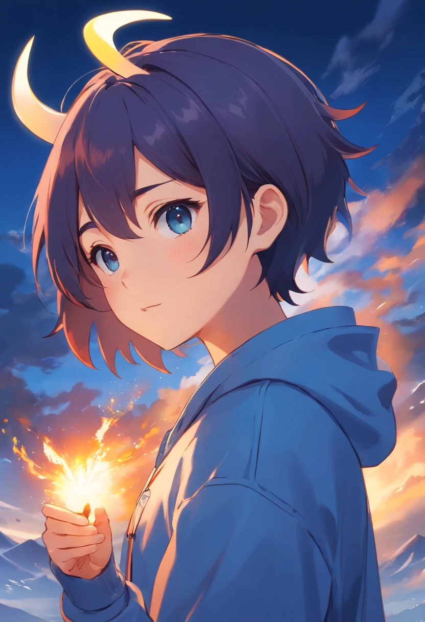 A girl with a blue hoodie holding a small fire in her hand - SeaArt AI