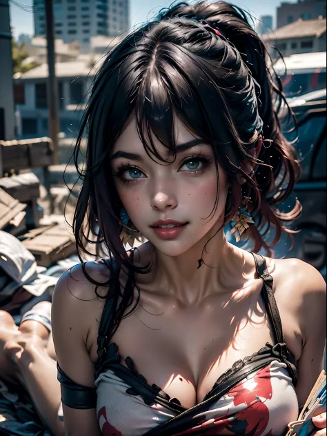 Very attractive cyberpunk girl lying in a pile of junk mail, garota nua, seios nus, pelada, imagem extremamente realista, Ultra ...