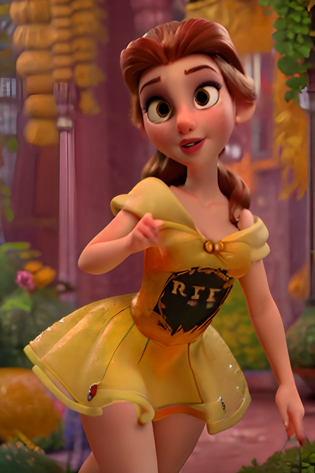 A close up of a cartoon character in a yellow dress - SeaArt AI