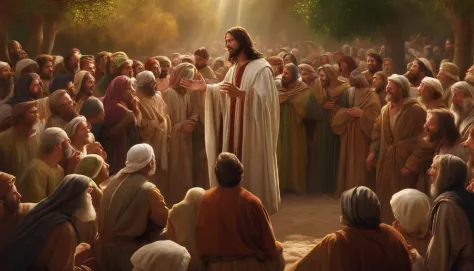 Jesus telling parables in a crowd