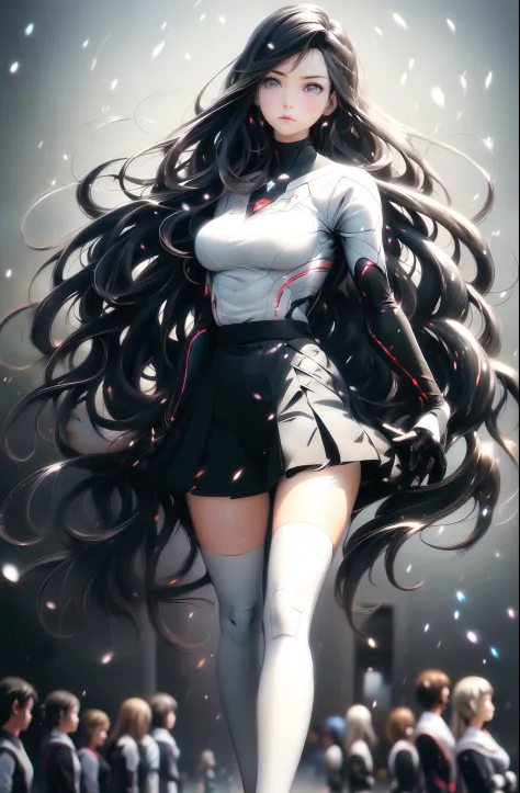 Anime - A person in a school uniform，Style image of a woman with long black hair, Smooth anime CG art, Surrealism female students, Surrealism female students, Anime girl with long hair, ilya kuvshinov with long hair, Realistic schoolgirl, photorealistic an...