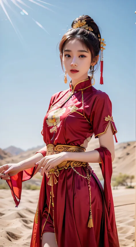 a girl, ancient chinese costume, whole body, sunshine, clear face, clean white background, masterpiece, super detail, epic compo...